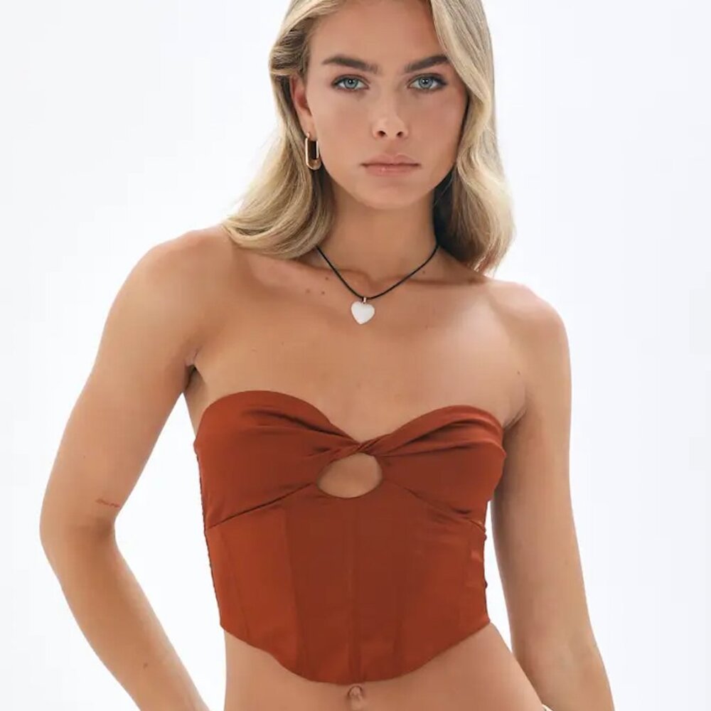 Glassons Satin Strapless Twist Front Corset Top
